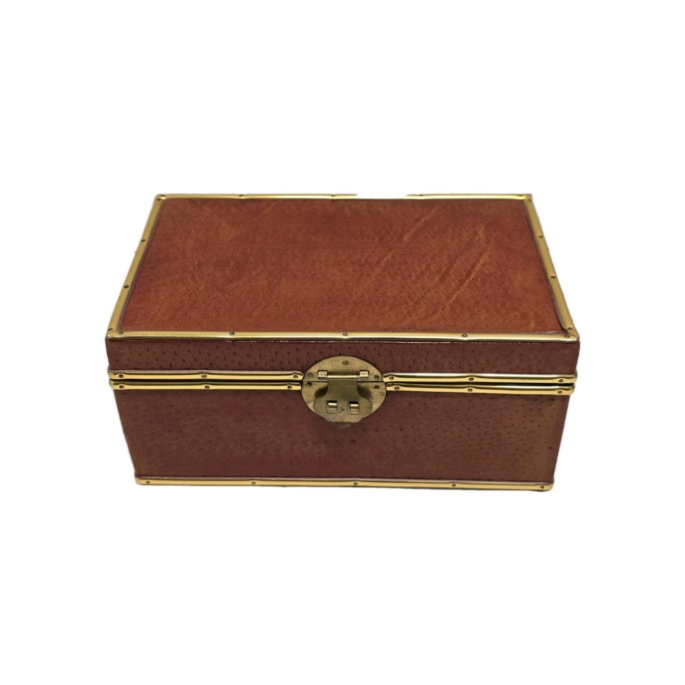 Chinese Leather Covered Trinket Box With Sticker Jewelry Box